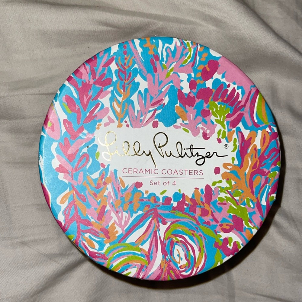 NWT Lilly Pulitzer set of 4 ceramic coasters scuba to Cuba,Shell Yea, oh shello!